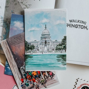 Hand-Drawn Washington DC Postcard, US Capitol Building Art, Unique Washington DC Gift And Souvenir, Modern 4x6 Illustration Postcard. Hand-drawn art, watercolor illustration, perfect gift or souvenir for postcrossers and collectors