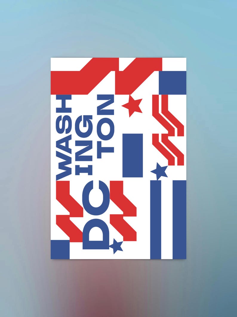 Modern Washington DC Postcard, W-Star Logo Design, Bold Patriotic Souvenir, Stylish Washington DC Collectible, Minimalist USA Travel Gift