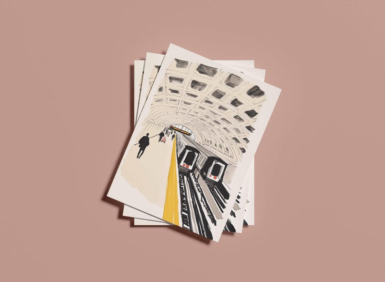 Washington DC Metro Postcard, Lines of the Capital, Watercolor Art, Unique Washington DC Gift and Souvenir, Postcardful 4x6 Greeting Card