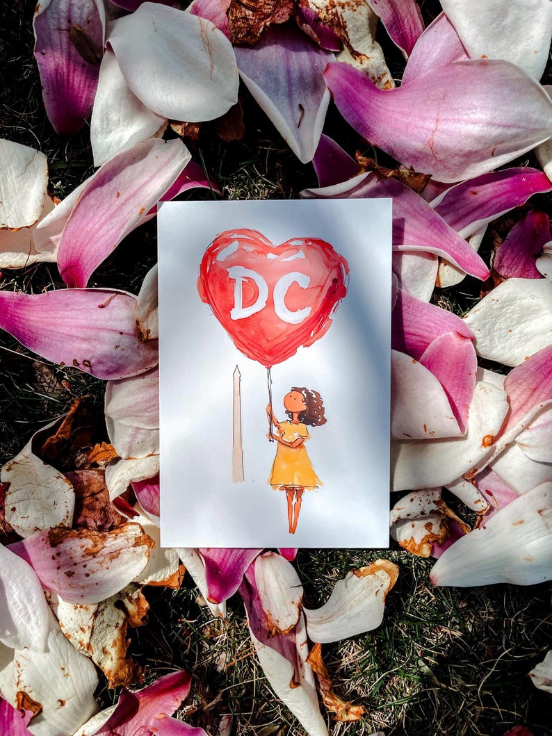 Carte postale de Washington DC, DC dans mon coeur, art de Washington, cadeau et souvenir uniques de Washington DC, carte postale 4 x 6 image 1