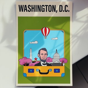 Washington DC Postkarte, Monumentaler Koffer, US Capklemme & Lincoln Art, Washington DC Reisegeschenk und Souvenir, 4x6-Postkarte