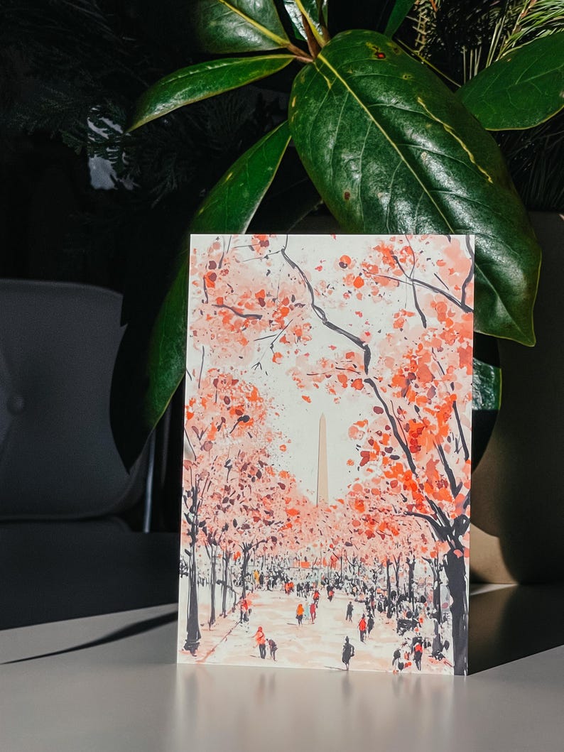 Vibrant cherry blossom art postcard with The Washington Monument, a unique Washington DC souvenir for spring lovers, cherry blossom postcard perfect for gifts or decor