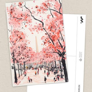 Vibrant cherry blossom art postcard with The Washington Monument, a unique Washington DC souvenir for spring lovers, cherry blossom postcard perfect for gifts or decor
