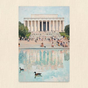 Carte postale de Washington DC, réflexion sur Lincoln, art du Lincoln Memorial, cadeau de voyage et souvenir de Washington DC, carte postale moderne 4 x 6