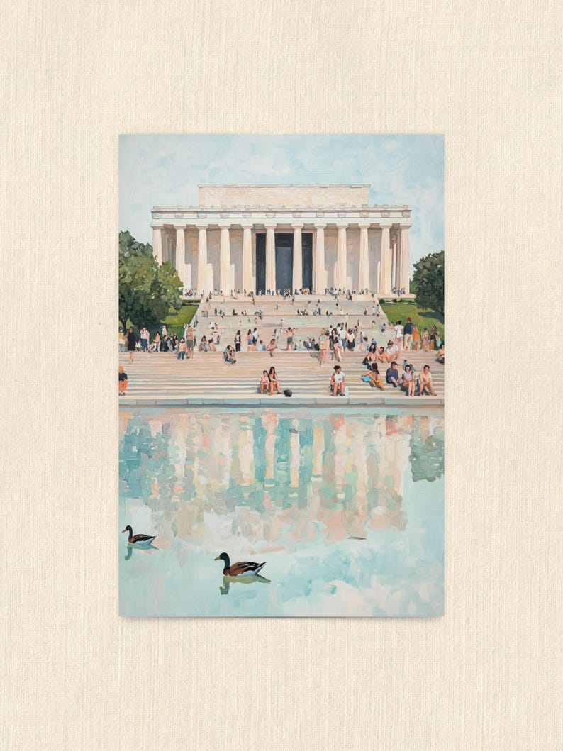 Washington DC Postcard, Reflecting on Lincoln, Lincoln Memorial Art, Unique Washington DC Gift And Souvenir, Modern 4x6 Postcard