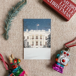 Postal navideña de Washington D. C., lugar nevado como la Casa Blanca, postal navideña, regalo de Navidad en Washington D. C., tarjeta de felicitación de Año Nuevo