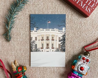 Carte postale de vacances Washington DC, endroit enneigé comme la maison blanche, carte postale de Noël, cadeau de Noël de Washington DC, carte de voeux de nouvel an