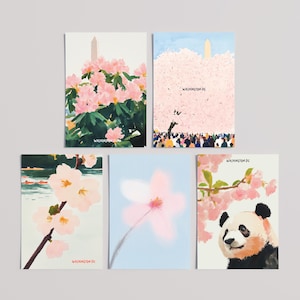 Ensemble de cartes postales Washington DC Cherry Blossom, magie des cerisiers en fleurs (lot de cinq cartes postales 4 x 6), Art printanier DC, cartes postales Sakura