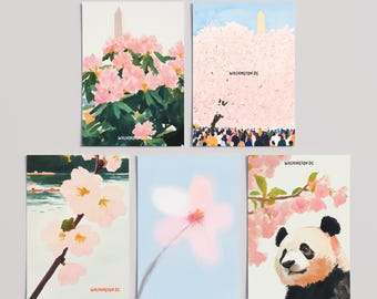 Ensemble de cartes postales Washington DC Cherry Blossom, magie des cerisiers en fleurs (lot de cinq cartes postales 4 x 6), Art printanier DC, cartes postales Sakura