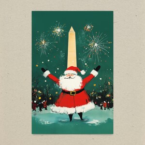Washington DC Weihnachtspostkarte / Schnee, Weihnachtsmann, und Feuerwerk