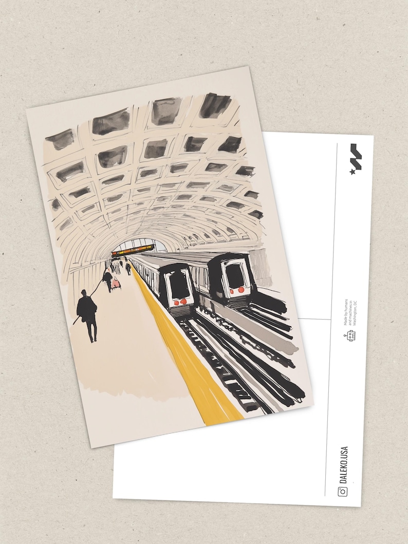 Washington DC Metro Postcard, Lines of the Capital, Watercolor Art, Unique DC Souvenir, Locally Made 4x6 Greeting Card