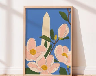 Washington DC Magnolienblüte Print: Monument Art (Digitaler Download)