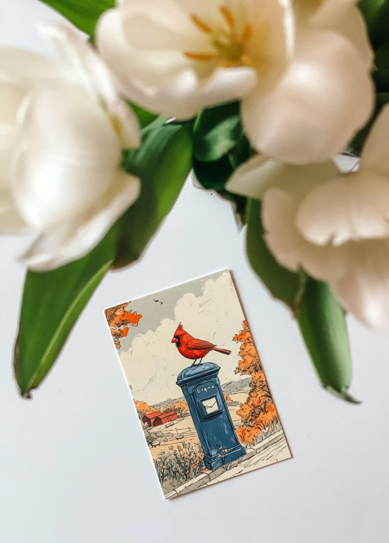 Virginia Cardinal Postcard, Cardinal Delivery, Red Cardinal Bird Art, Virginia State Symbol Souvenir, Elegant 4x6 Cardinal Postcard