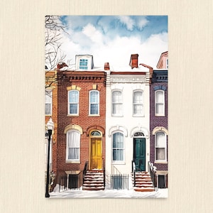 Cartão postal de férias de Washington DC, inverno em Georgetown, cartão de felicitações de férias, lembrança de Natal 4x6, cartão postal de viagem colecionável