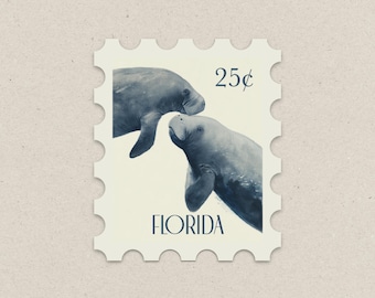 Florida Sticker: Manatee Couple Stamp, Waterproof Vinyl Decal
