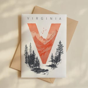Virginia Postcard, V for Virginia: Forests & Peaks, Virginia State Gift and Souvenir, 4x6 Greeting Card, Virginia Travel Postcard