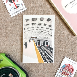Washington DC Metro Postcard, Lines of the Capital, Watercolor Art, Unique Washington DC Gift and Souvenir, Postcardful 4x6 Greeting Card