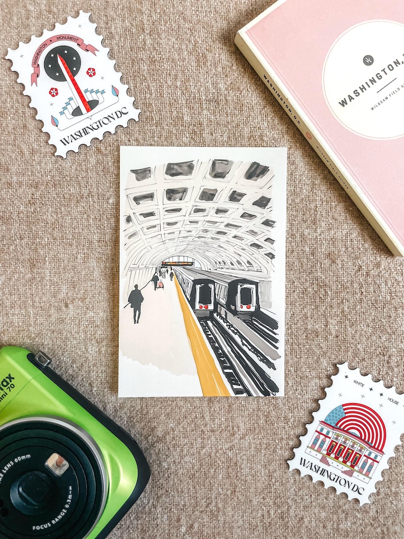 Washington DC Metro Postcard, Lines of the Capital, Watercolor Art, Unique Washington DC Gift and Souvenir, Postcardful 4x6 Greeting Card