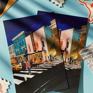 Georgetown Washington DC postcard featuring an iconic neon sign and vibrant street scene, perfect souvenir or gift for postcrossers, DC lovers, and collectors.