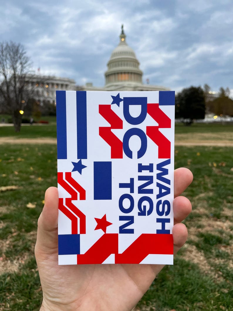 Modern Washington DC Postcard, W-Star Logo Design, Bold Patriotic Souvenir, Stylish Washington DC Collectible, Minimalist USA Travel Gift