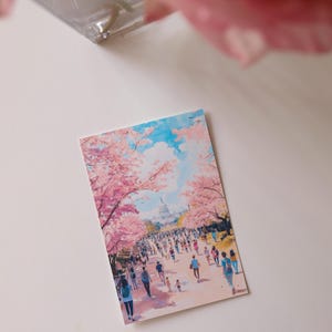 Washington DC Postcard, Hand-Drawn Cherry Blossom Greeting Card