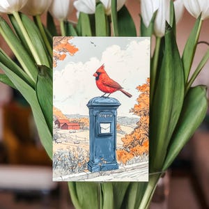 Virginia Cardinal Postcard, Cardinal Delivery, Red Cardinal Bird Art, Virginia State Symbol Souvenir, Elegant 4x6 Cardinal Postcard
