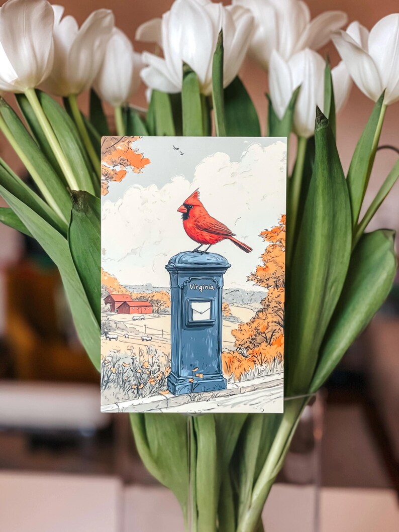 Virginia Cardinal Postcard, Cardinal Delivery, Red Cardinal Bird Art, Virginia State Symbol Souvenir, Elegant 4x6 Cardinal Postcard