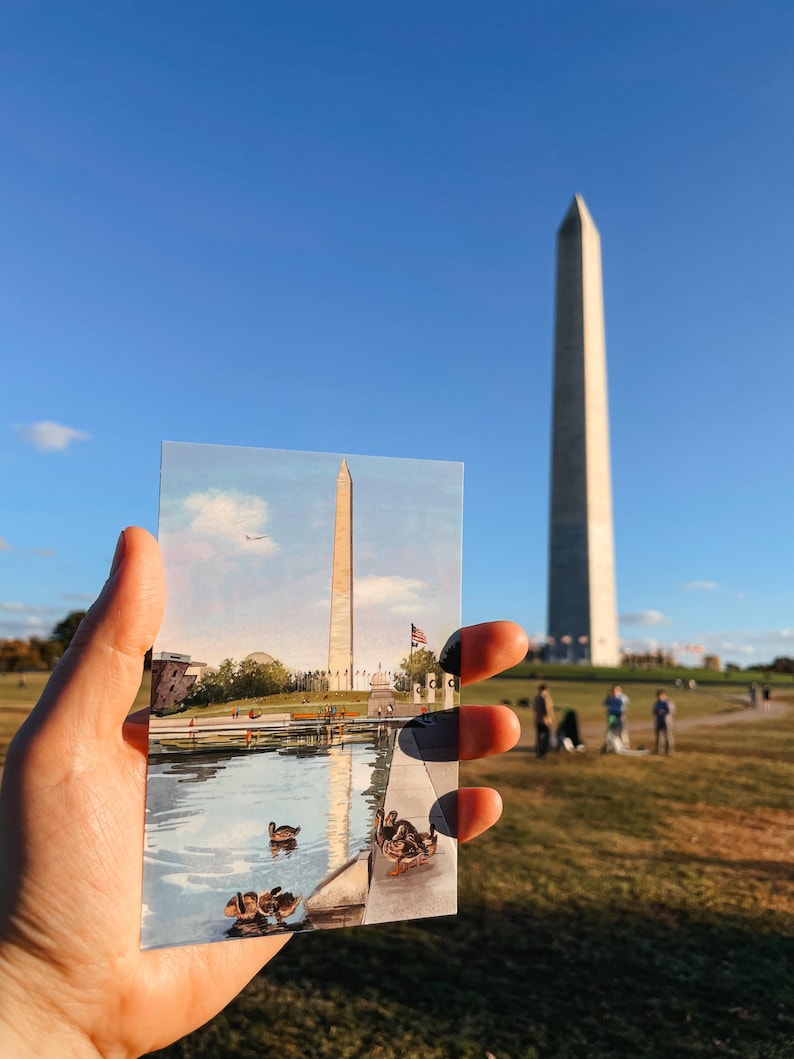 Washington DC Postcard: Washington Monument and Reflecting Pool, Hand ...