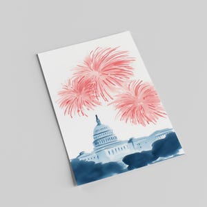 Cartolina del 4 luglio, fuochi d'artificio del Campidoglio degli Stati Uniti, biglietto d'auguri per il 4 luglio, cartolina del Giorno dell'Indipendenza, cartolina e regalo di Washington DC