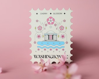 Ímã de flor de cerejeira de Washington DC, lembrança de sakura de Washington DC, ímã de geladeira de vinil de selo postal, presente e lembrança de DC