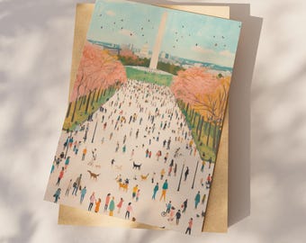 Cartão postal de Washington DC, diversão no National Mall, arte de Washington DC, presente e lembrança exclusivos de Washington DC, cartão postal 4x6