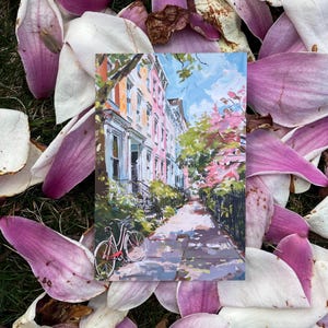Carte postale de Washington DC, une journée à Georgetown, art de Georgetown DC, cadeau et souvenir unique de Washington DC, carte postale aquarelle moderne 4 x 6 image 2