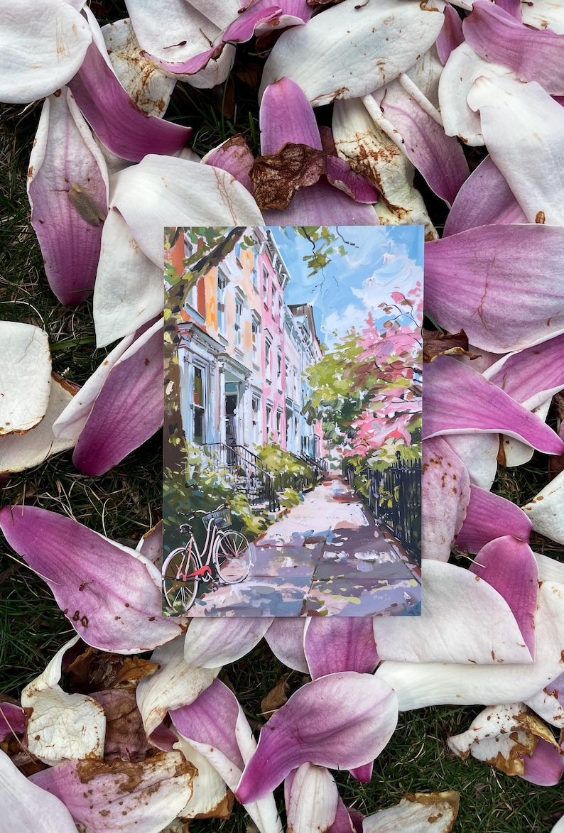 Carte postale de Washington DC, une journée à Georgetown, art de Georgetown DC, cadeau et souvenir unique de Washington DC, carte postale aquarelle moderne 4 x 6 image 2