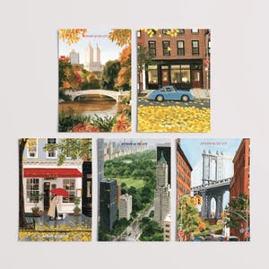 New York Watercolor Postcard Set: Autumn in the City (Pack of 5 4x6 Greeting Cards)
