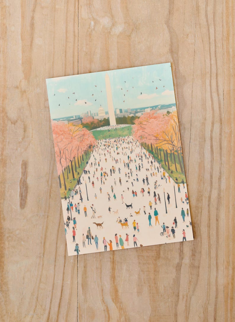 Washington DC Postcard, The National Mall postcard, Washington DC Art, Unique Washington DC Gift And Souvenir, Postcardful present