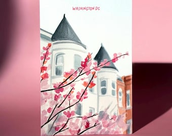Washington DC Postcard: Cherry Blossom Row Houses