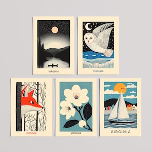 Jeu de cartes postales Virginie, Virginie fantaisiste (lot de cinq cartes postales 4 x 6), Art de la Virginie, cartes postales nature, cadeau et souvenir de voyage aux États-Unis