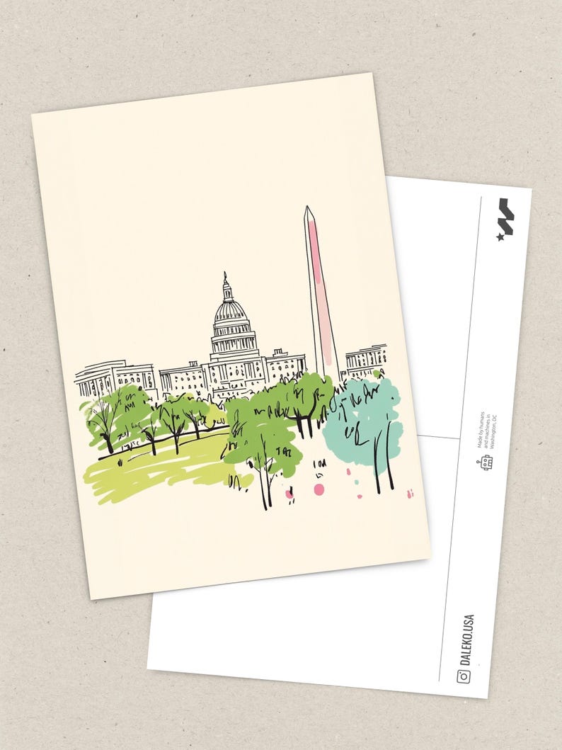 Washington DC Postcard, Sketchbook Summers, Washington DC Art, Unique Washington DC Gift And Souvenir, 4x6 Greeting Card