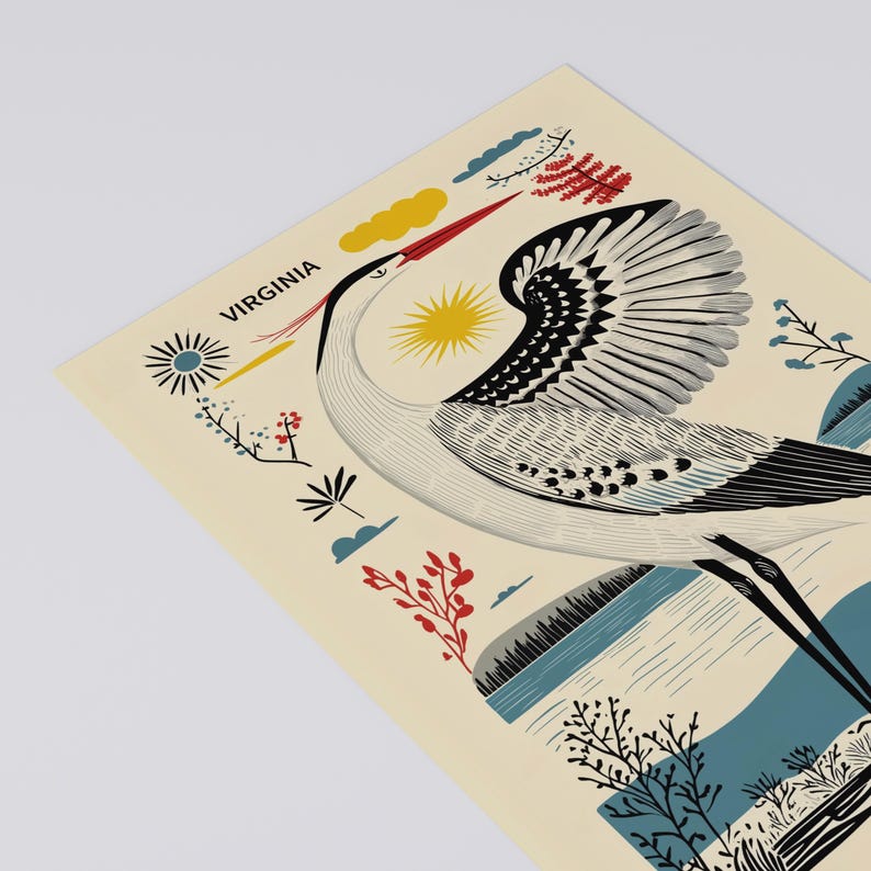 Virginia postcard featuring a majestic heron, the state’s graceful water bird, standing by the water’s edge. A perfect 4x6" Virginia souvenir for nature lovers, posrcrossers, snail mail lovers, bird watchers, and wildlife enthusiasts. Printed on premium matte cardstock, capturing the serene beauty of Virginia’s waterways. Wonderful watercolor postcard for mailing.