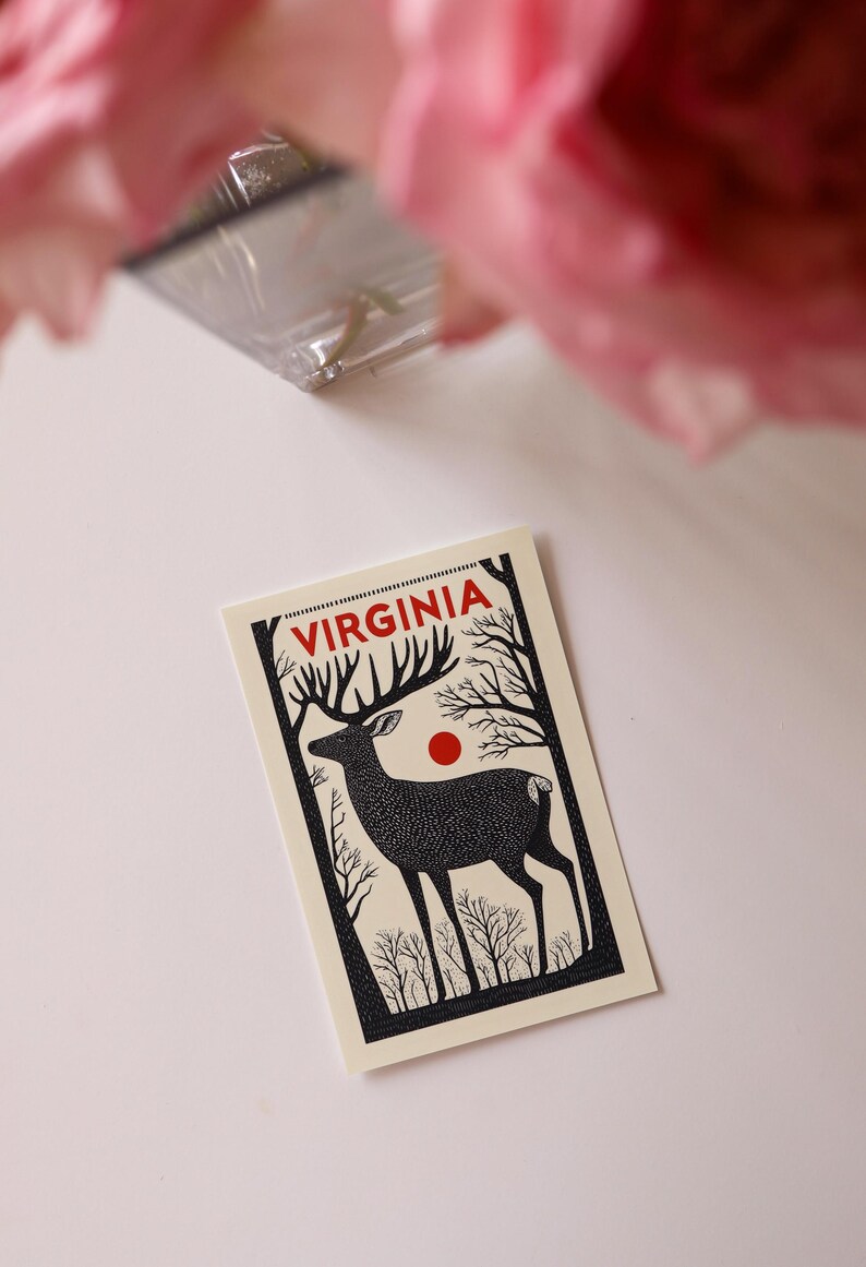 Virginia postcard featuring a graceful deer in the wilderness of Shenandoah National Park. A charming 4x6" Virginia souvenir for nature lovers, wildlife enthusiasts, and those who adore the beauty of the great outdoors. Printed on premium matte cardstock for a timeless touch.