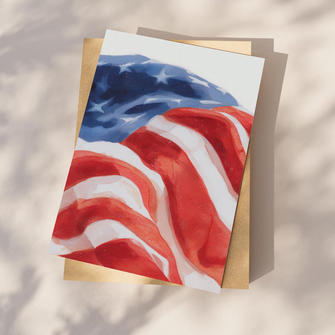 4th of July Postcard: Watercolor American Flag, Patriotic Greeting Card ...