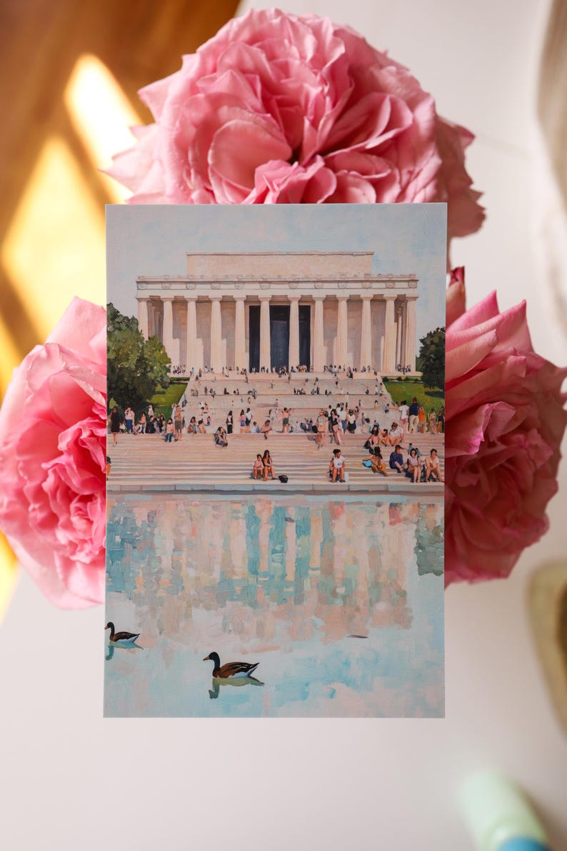 Washington DC Postcard, Reflecting on Lincoln, Lincoln Memorial Art, Unique Washington DC Gift And Souvenir, Modern 4x6 Postcard