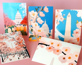 Washington DC Cherry Blossom Postcard Set: The District in Bloom (Pack of 5 Cards)