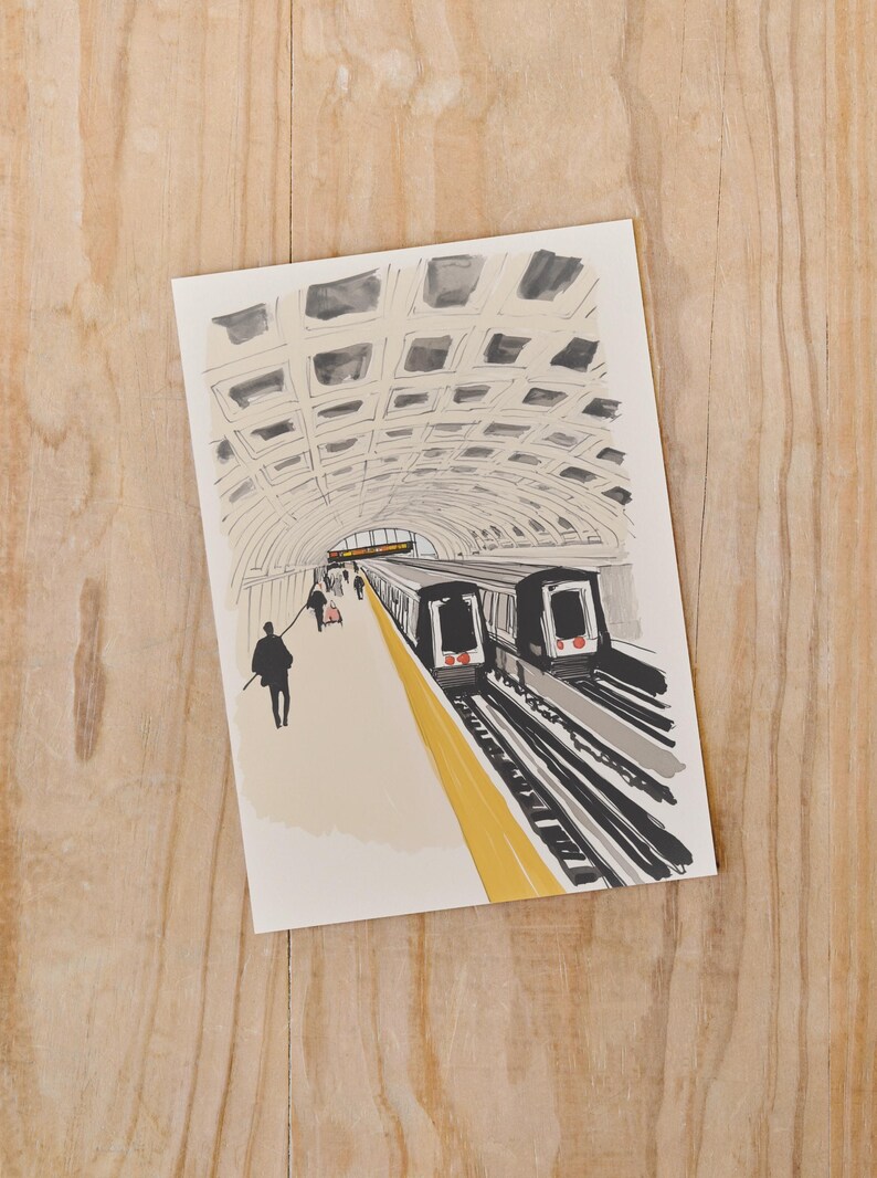 Washington DC Metro Postcard, Lines of the Capital, Watercolor Art, Unique Washington DC Gift and Souvenir, Postcardful 4x6 Greeting Card