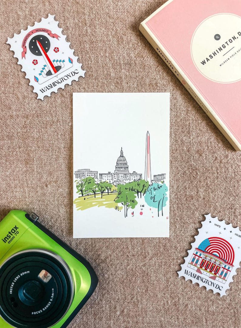 Washington DC Postcard, Sketchbook Summers, Washington DC Art, Unique Washington DC Gift And Souvenir, 4x6 Greeting Card