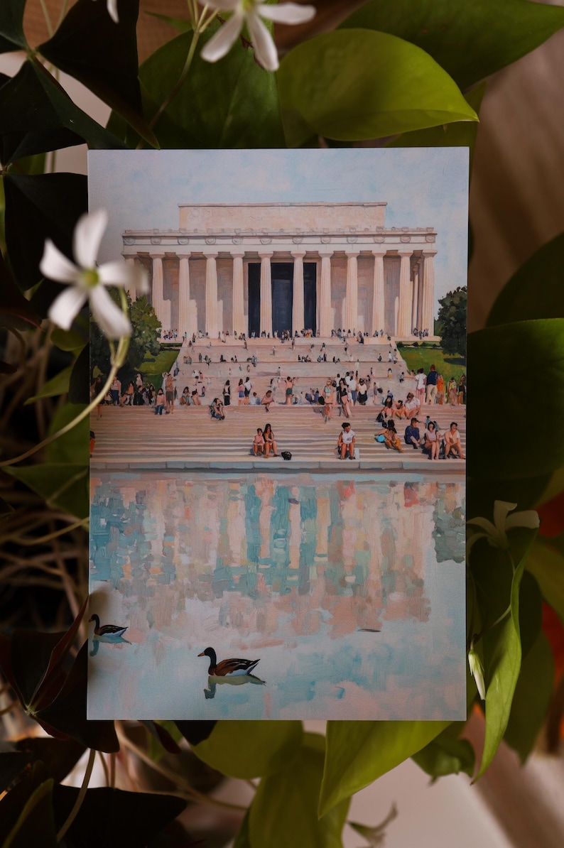 Washington DC Postcard, Reflecting on Lincoln, Lincoln Memorial Art, Unique Washington DC Gift And Souvenir, Modern 4x6 Postcard