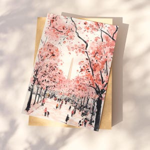 Vibrant cherry blossom art postcard with The Washington Monument, a unique Washington DC souvenir for spring lovers, cherry blossom postcard perfect for gifts or decor