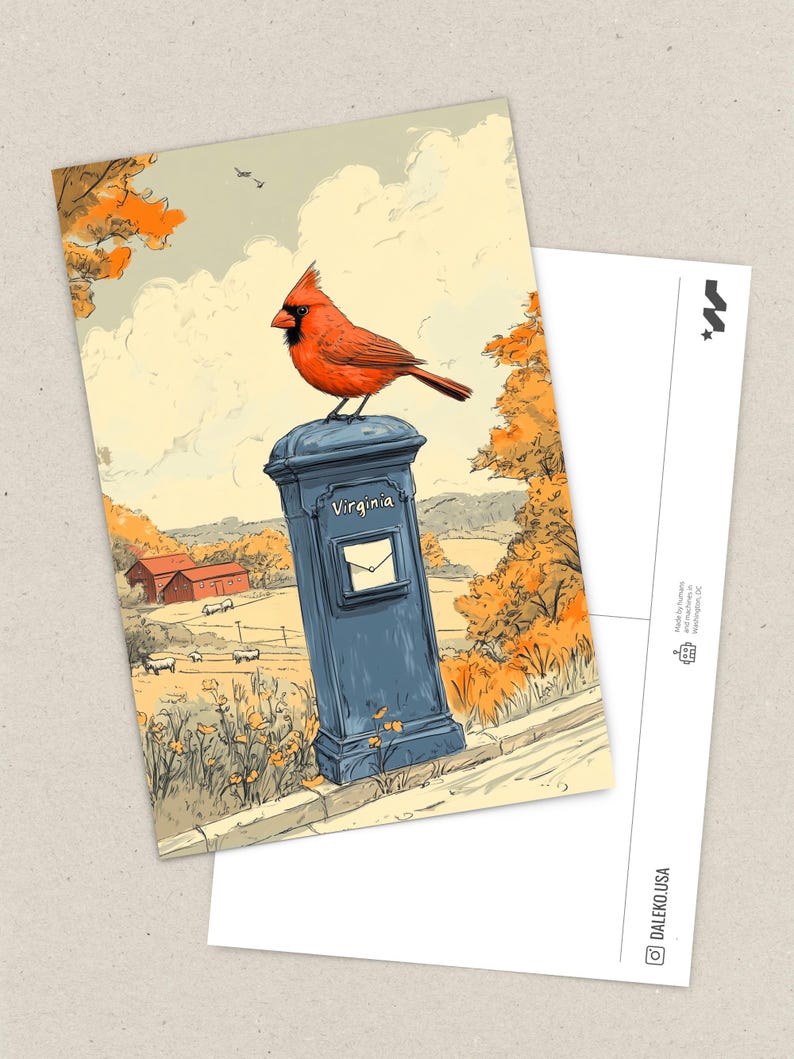 Virginia Cardinal Postcard, Cardinal Delivery, Red Cardinal Bird Art, Virginia State Symbol Souvenir, Elegant 4x6 Cardinal Postcard