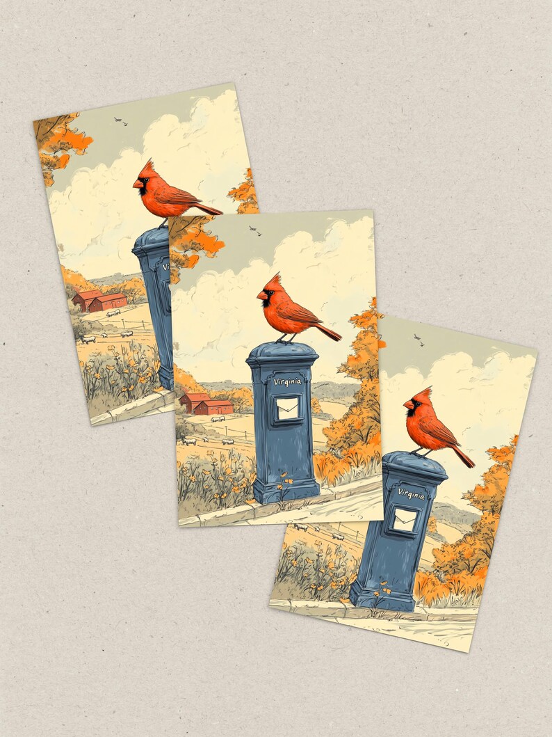 Virginia Cardinal Postcard, Cardinal Delivery, Red Cardinal Bird Art, Virginia State Symbol Souvenir, Elegant 4x6 Cardinal Postcard