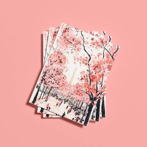 Vibrant cherry blossom art postcard with The Washington Monument, a unique Washington DC souvenir for spring lovers, cherry blossom postcard perfect for gifts or decor
